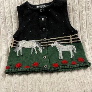Hartstrings Black Knit Vest with Horse Hearts Design Girls Size 5/6